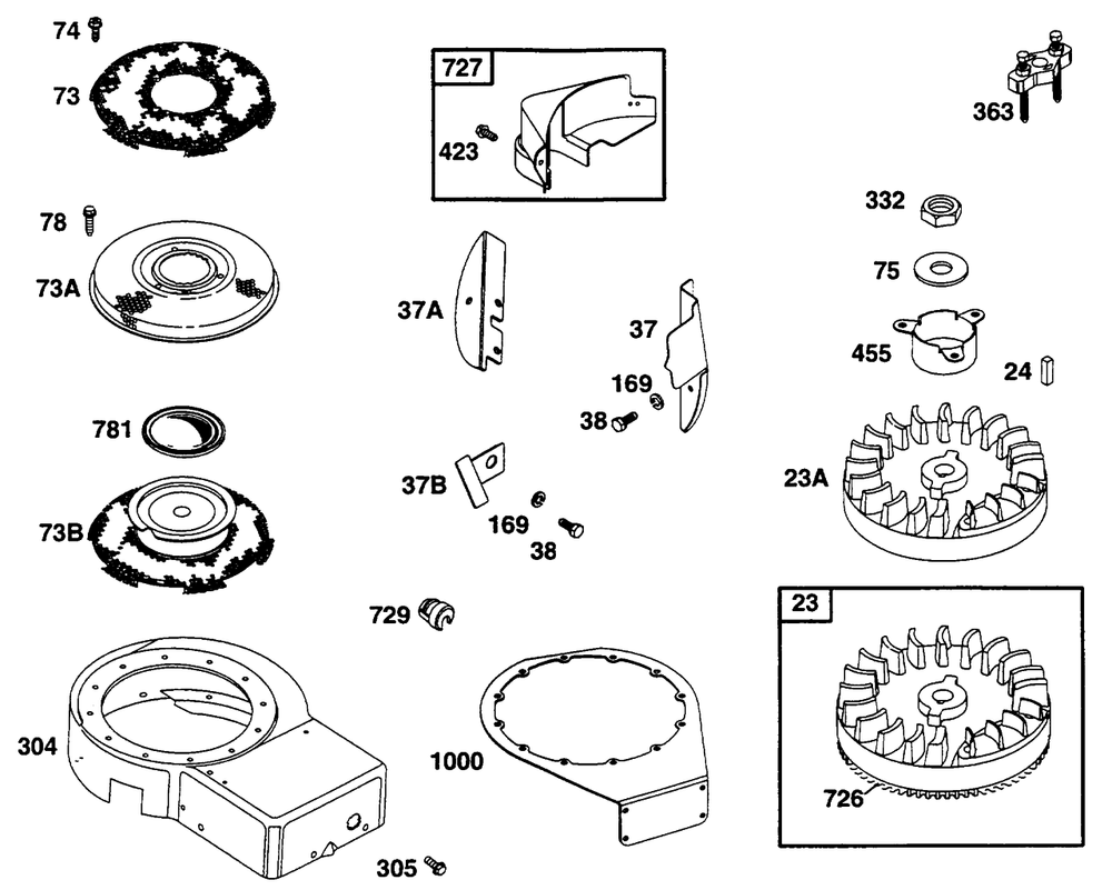Blower Hsg, Flywheel, Screen Diagram and Parts List for 253702-0159-XX  Briggs and Stratton Engine